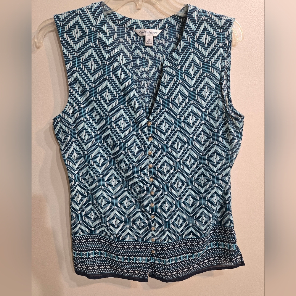 Croft Barrow Sz M Green‎ And White Floral Casual Short Sleeve Womens Top